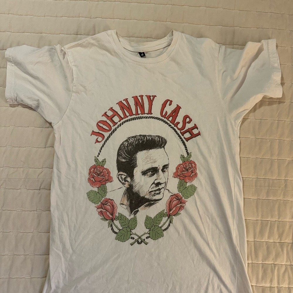 Cream Short Sleeve Tee with Johnny Cash Graphic